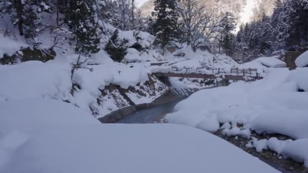 Pueblo Congelado Onsen Las Montañas Nagano Alpes Japoneses — Vídeos de Stock