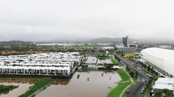 Luchtfoto Van Qld Overstromingen Water Komt Zeer Dicht Bij Huizen — Stockvideo