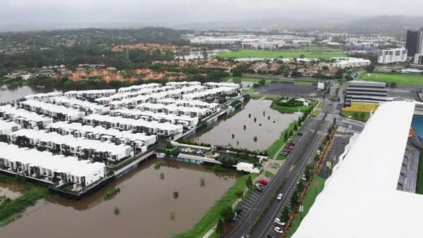 Luchtfoto Van Qld Overstromingen Buurt Van Cbus Stadium Robina Gold — Stockvideo