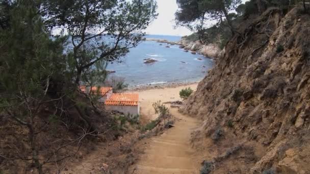 Escaleras Que Conducen Playa España Cataluña — Vídeos de Stock