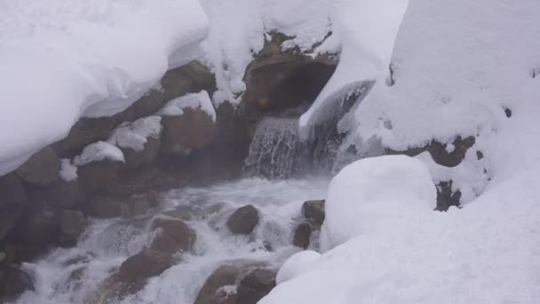 Salju Mencair Sungai Geothermal Pegunungan Nagano Jepang — Stok Video