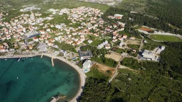 Mediterranean Town Novalja Eiland Pag Kroatië Luchtfoto Drone — Stockvideo