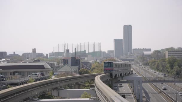 Monotrilho Osaka Chegando Estação Yamada Aeroporto Ikeda — Vídeo de Stock