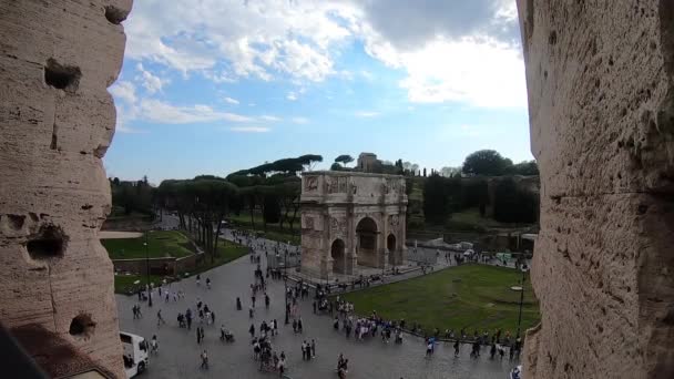 Timelapse Arch Constantine Roman Forum Nad Coliseu Roma — Vídeo de Stock