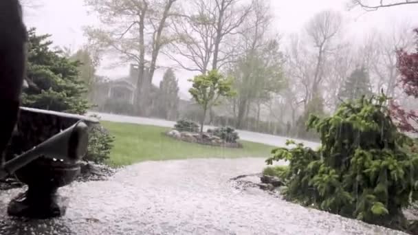 Hagel Hits Stoep Real Time Shots Boone Noord Carolina — Stockvideo