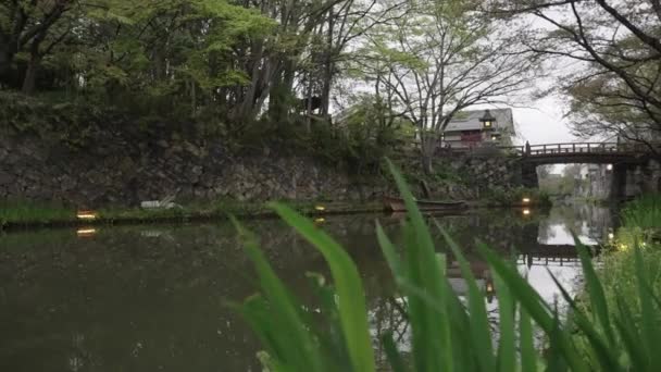 Ancient Omihachiman Moat Low Angle View Bori Merchant Canal — Stok Video