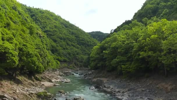 Ponte Hozukyo Fiume Katsura Aerial Pullback Arashiyama Kyoto Giappone — Video Stock