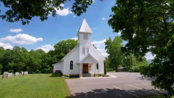 Aerial Tree Branches Reveal Church Chapel Abingdon Damascus Virginia — Stock Video