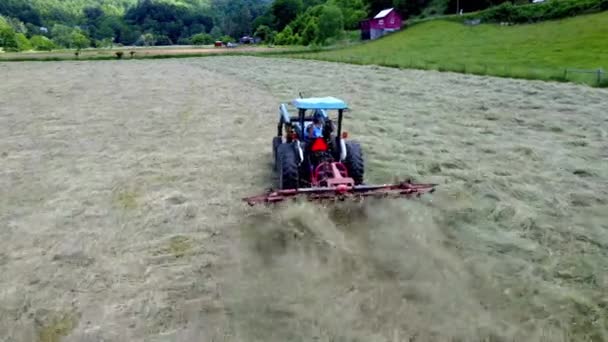 Hay Raked Woman Farms Sugar Grove Boone North Carolina — Vídeo de Stock