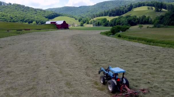 Lady Farmer Tractor Harvesting Hay Sugar Grove Boone Βορεια Carolina — Αρχείο Βίντεο