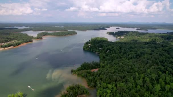 Hoge Luchtfoto Boven Lake James North Carolina — Stockvideo