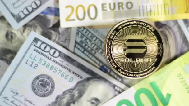 Solana Sol Euro Crypto Monnaie Dollars Américains Concept Paires Devises — Video