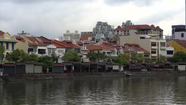 Toeristische Attractie Boat Quay Singapore Shophouse Restaurants Bars Met Commerciële — Stockvideo