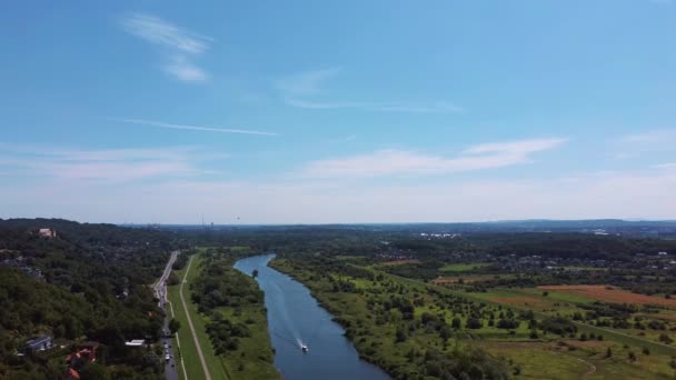 Krakow Poland Aerial View Vistula River Far View Cracow City — Stock Video