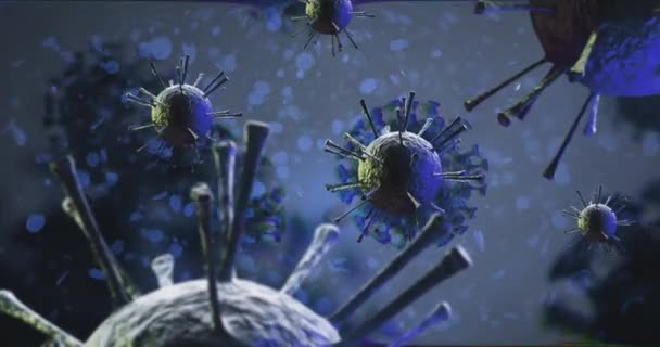 Coronavirus Covid Macro Animação Vírus Patógenos Azuis Flutuando Fundo Das — Vídeo de Stock