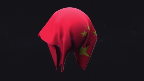 中国の国旗の4Kの動きのグラフィックアニメーションが落下し 地球の周りを包み 最終的に宇宙に落ちる前に — ストック動画