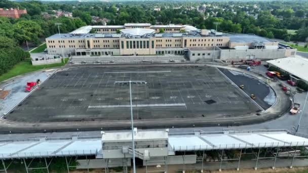 High School Football Field Track Construction Old Stadium School Campus — Stock Video