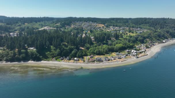 Aerial Shot Clinton Washington Waterfront Community Ocean Perspective — Stock Video
