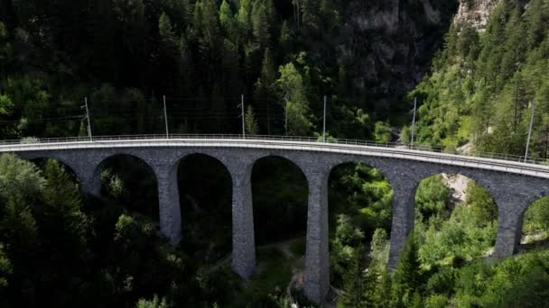 Віадук Кантоні Грісонс Швейцарії Цією Конструкцією Веде Колію Поїздом Маршрут — стокове відео