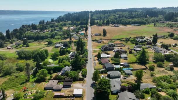 Aerial Back Country Road Cutting Clinton Community Whidbey Island — Stock Video