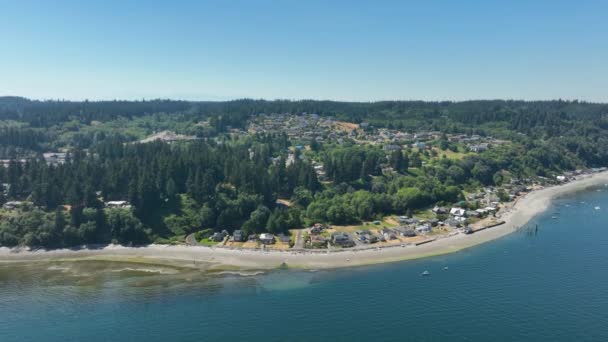 Luftaufnahme Von Häusern Wasser Clinton Washington Auf Whidbey Island — Stockvideo