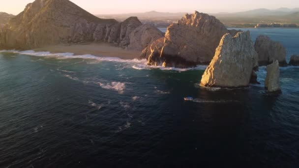 Atardecer Playa Del Amor Cabo San Lucas Famosa Playa Acantilados — Vídeo de stock