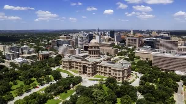 Hyperlapse Drone Shot Texas State Capitol Napos Nyári Nap Austin — Stock videók