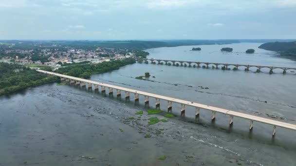 Dos Puentes Que Cruzan Río Susquehanna Una Vista Panorámica Hacia — Vídeos de Stock