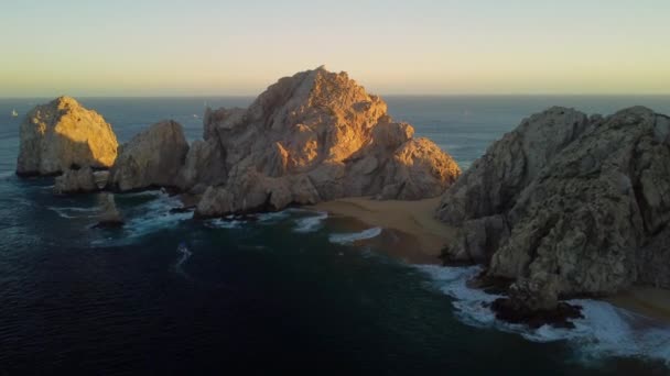 Playa Del Amor Cabo San Lucas Famosa Spiaggia Scogliere Tramonto — Video Stock