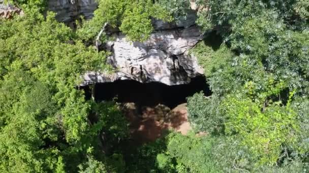 Rising Drone Aerial Shot Cave Entrance Enchanted Well Poo Encantado — Vídeo de Stock