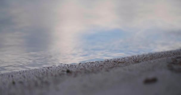 Primer Plano Olas Suaves Golpeando Orilla Lago Ondulación Suave Superficie — Vídeos de Stock