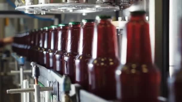 Fila Refresco Jugo Embotellado Línea Producción Máquina Automática Que Trabaja — Vídeo de stock