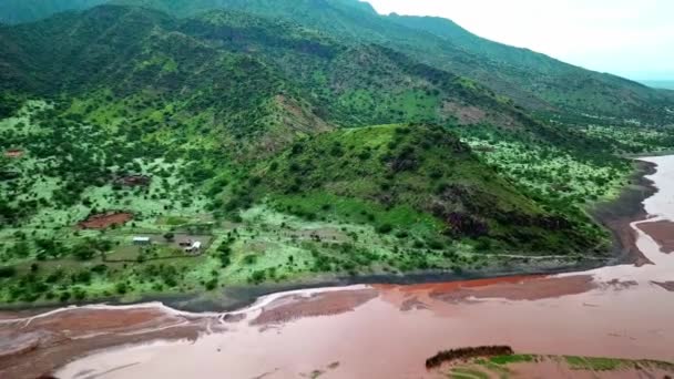 Idyllic Coastline Lake Natron Great Rift Valley Tanzania Serangan Drone — Stok Video