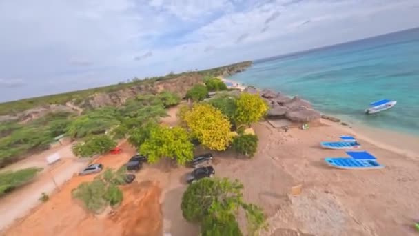 Playa Cueva Los Pescadores Sus Alrededores Pedernales República Dominicana Antena — Vídeos de Stock