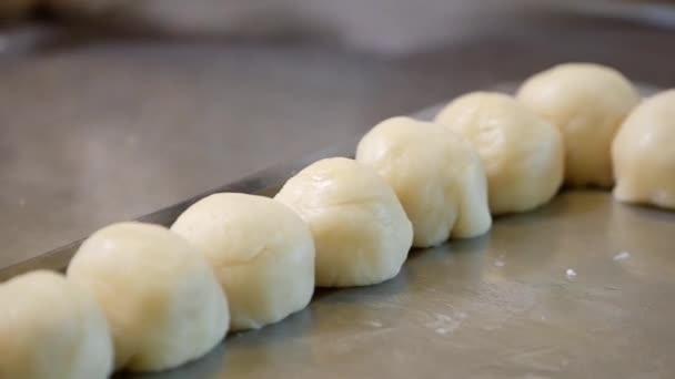 Pastri Cina Yang Belum Dipanggang Pada Tray Hand Kneading Dough — Stok Video