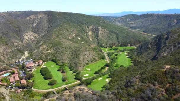 Aerial Overlooking Ranch Golf Course Canyons Laguna Beach Los Angeles — Stock Video