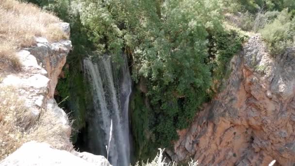 Amazing Waterfall Cola Caballo Cataract Monasterio Piedra Spain Top View — Stock Video