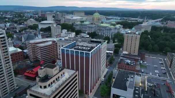 Baixa Harrisburg Capital Estado Pensilvânia Edifícios Governamentais Cidade Nascer Sol — Vídeo de Stock