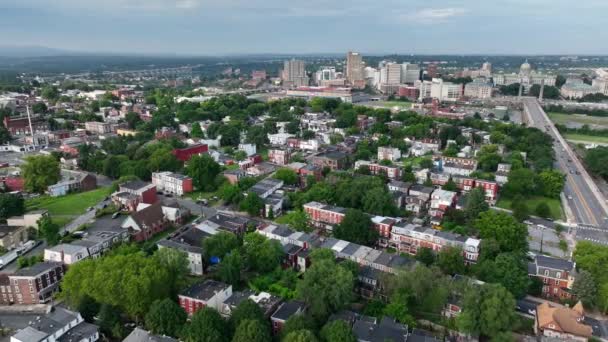 American City Summer Aerial Residential Homes City Skyline — Stock Video