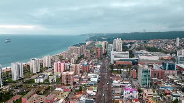 Aerial View Del Mar Cityscape Cloudy Day Waterfront Buildings Cargo — Stock Video