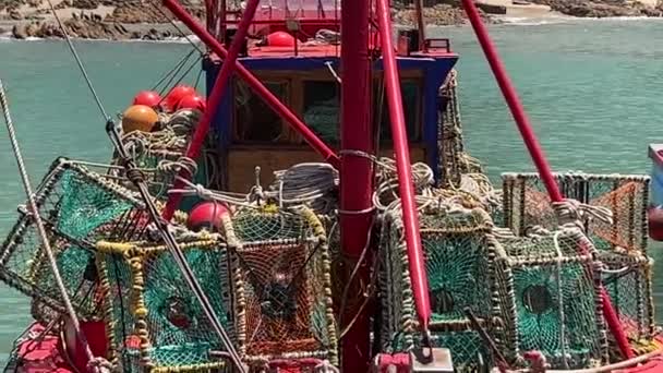 Barco Pesca Deitado Porto — Vídeo de Stock