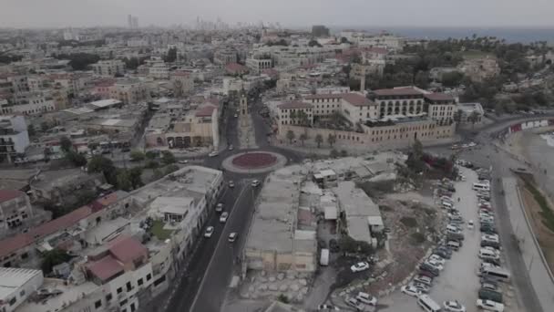 Vista Aérea Nascer Sol Sobre Cidade Jaffa Israel Passando Sobre — Vídeo de Stock