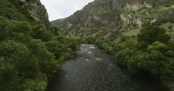 Estero Paravani Que Fluye Las Montañas Rocosas Escarpadas Del Cáucaso — Vídeos de Stock