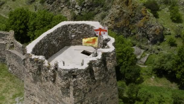 Vlag Van Het District Aspindza Georgische Vlag Het Fort Khertvisi — Stockvideo