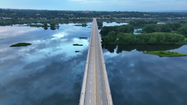 Susquehanna River Harrisburg Harvey Taylor Bridge Bei Sonnenaufgang Reflexion Der — Stockvideo