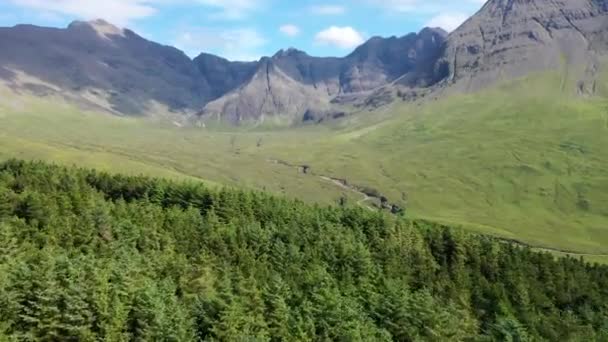 Breathtaking Drone Shot Sweeping Forest Fairy Pools Isle Skye Scotland — Stock Video