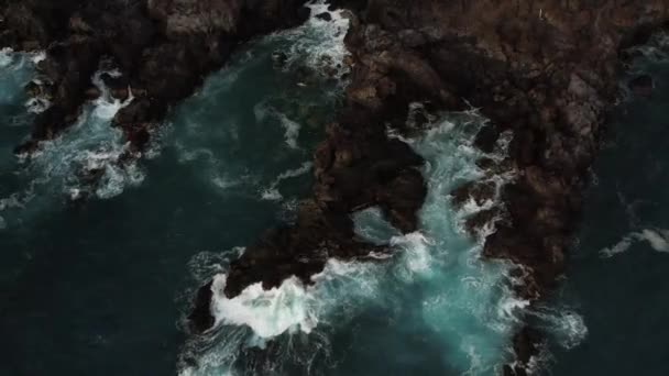 Vista Cima Para Baixo Costa Rochosa Tenerife Oceano Atlântico Colidindo — Vídeo de Stock