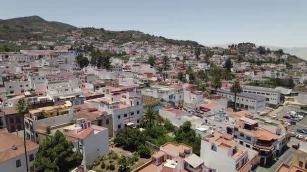 Luchtfoto Van Kleurrijke Oude Stad Teror Canarische Eilanden Trek Weg — Stockvideo