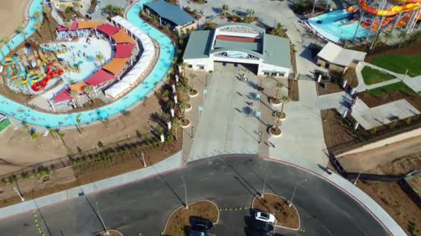 Massive Water Park Southern California Aerial Drone Footage Revealing Colorful — Stock Video