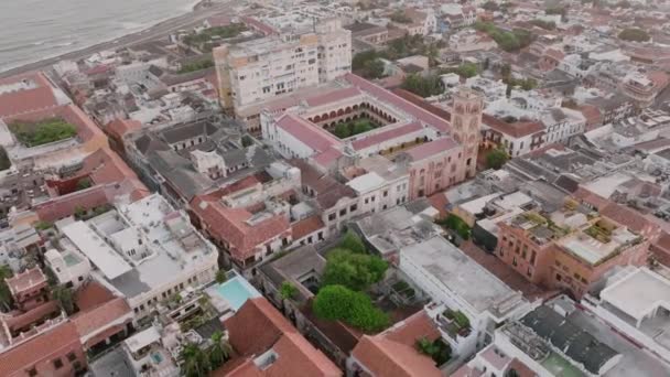Letecké Přelet Během Východu Slunce Starého Města Cartagena Kolumbie Blízkosti — Stock video